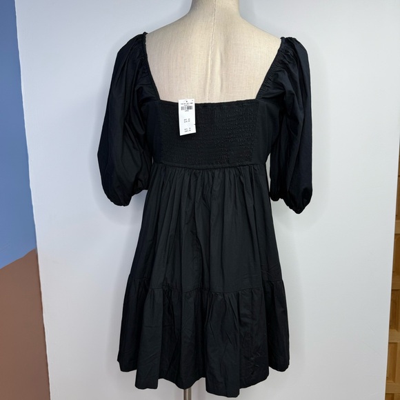 The A&F Emerson Poplin Puff Sleeve Mini Dress Size Large Black Babydoll NWT - Picture 6 of 9